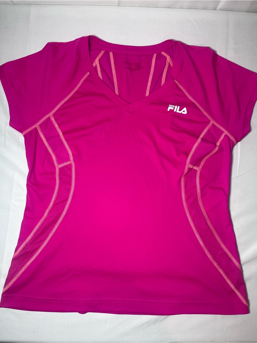 Fila Women’s V-Neck Short Sleeve Tee in Fuchsia Pink